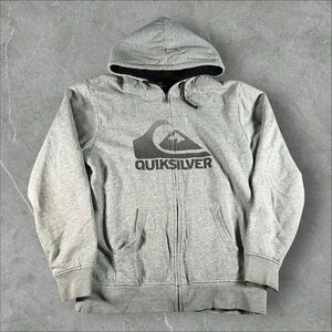 Vintage‎ Quiksilver Hoodie Mens Large Grey 90s Y2K Surfwear Skater Grunge Sherpa